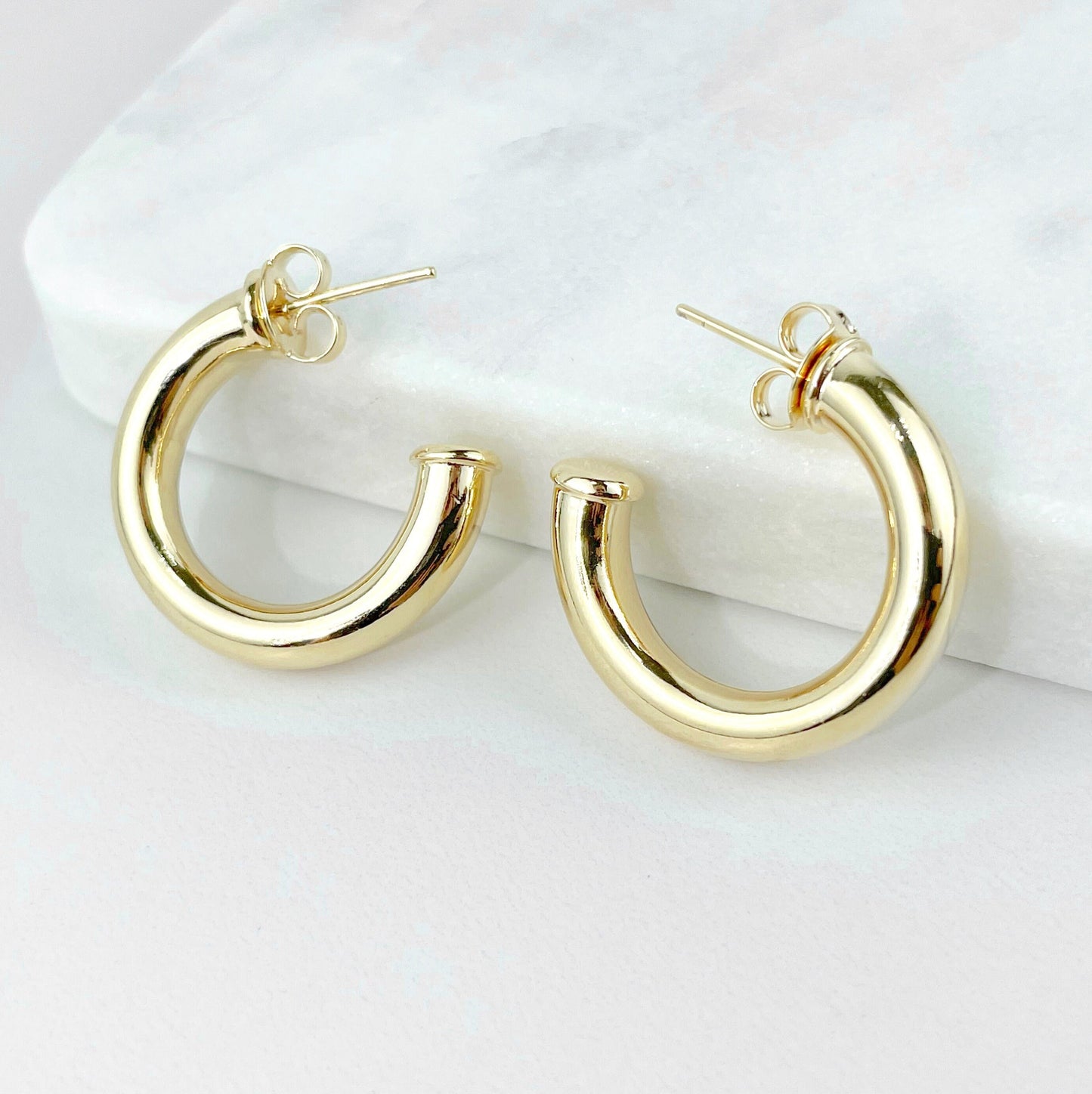 18k Gold Filled 25mm Donut Tubular Open, C-Hoop, Push Back Closure, Wholesale Jewelry Supplies