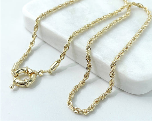 18k Gold Filled 3mm Thickness Rope Chain, Necklace or Bracelet, Spring Ring, Wholesale Jewelry Making Supplies