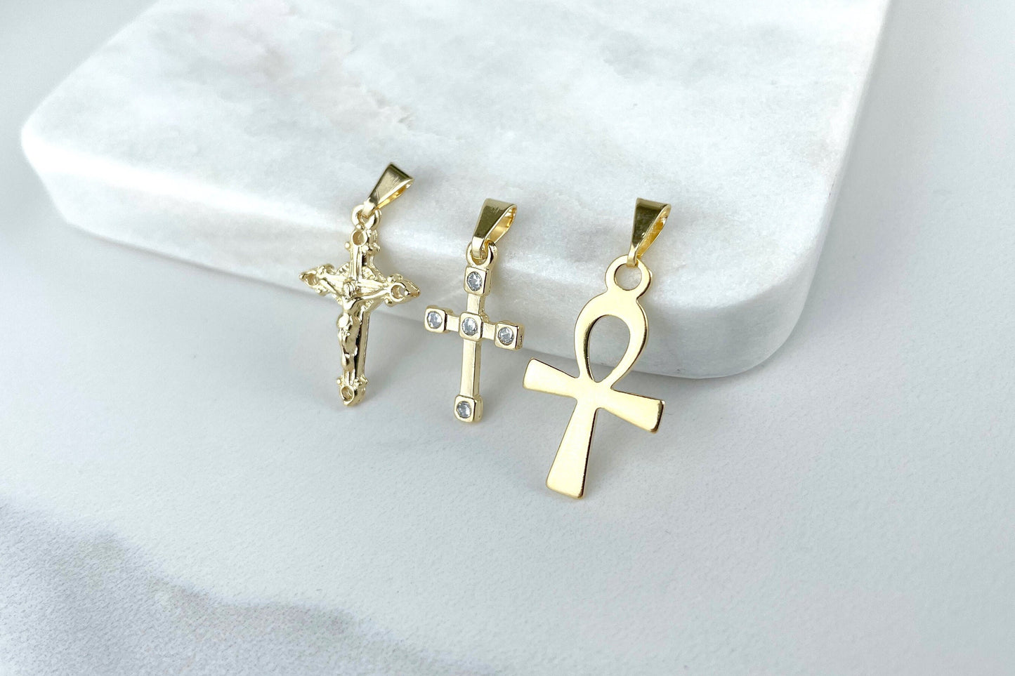 18k Gold Filled Ankh, Crucifix or Cubic Zirconia Cross Charms Pendant, Wholesale Jewelry Making Supplies