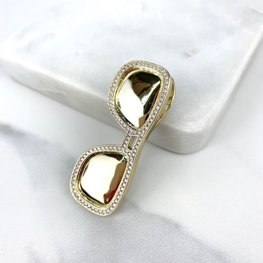 18k Gold Filled Clear Cubic Zirconia Details 3D Sunglasses Pendants, Fashion Fancy Pendant, Wholesale Jewelry Making Supplies