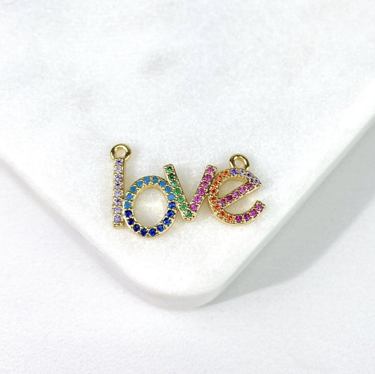 18k Gold Filled Colored Colorful Micro Pave Cubic Zirconia Love Charms, Wholesale Jewelry Making Supplies