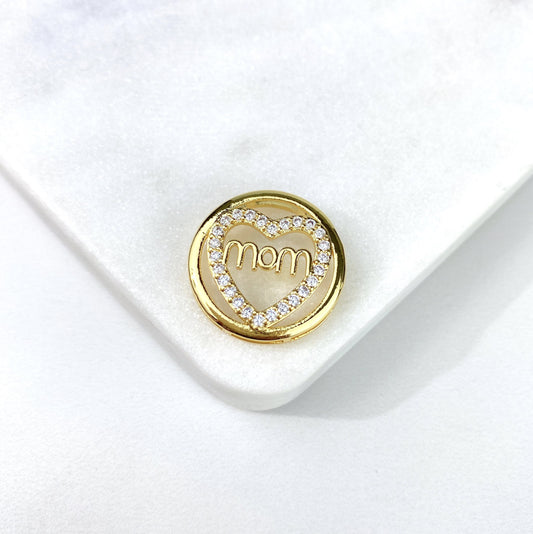 18k Gold Filled Micro Pave Cubic Zirconia Mom Heart Circle Design, Wholesale Jewelry Making Supplies