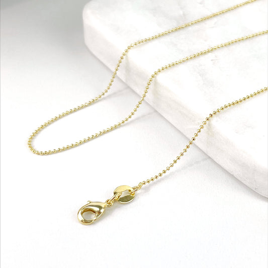 18k Gold Filled 1mm Thickness Bead Ball Link Chain, Dainty Necklace for Wholesale Jewelry Making Supplies