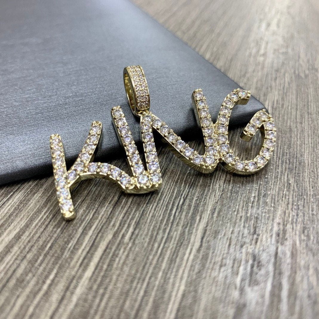 18k Gold Filled Clear Cubic Zirconia "King" Name Pendant Hip Hop, Wholesale Jewelry Making Supplies