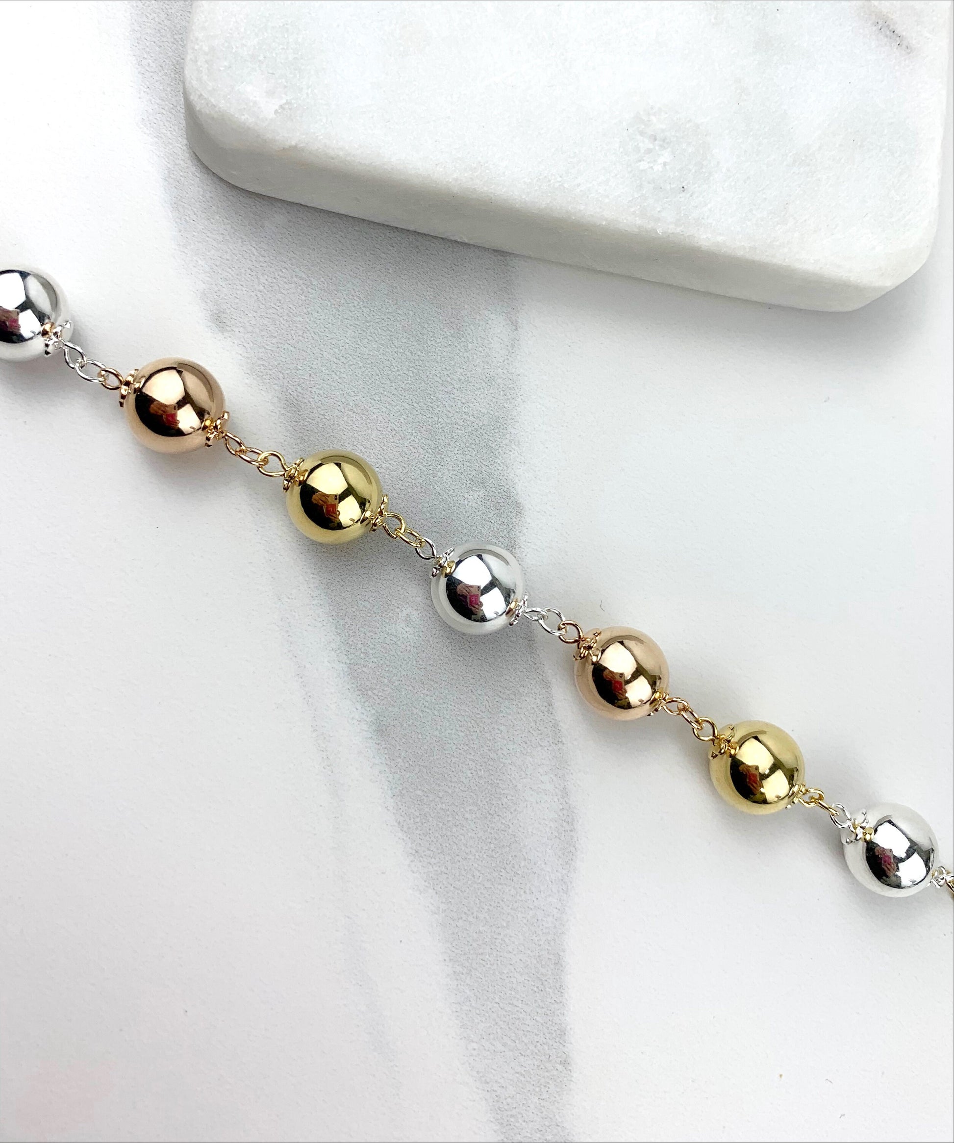 18k Gold Filled Three Tone Balls Choker Gold, Silver and Rose Gold, Wholesale Jewelry Making Supplies