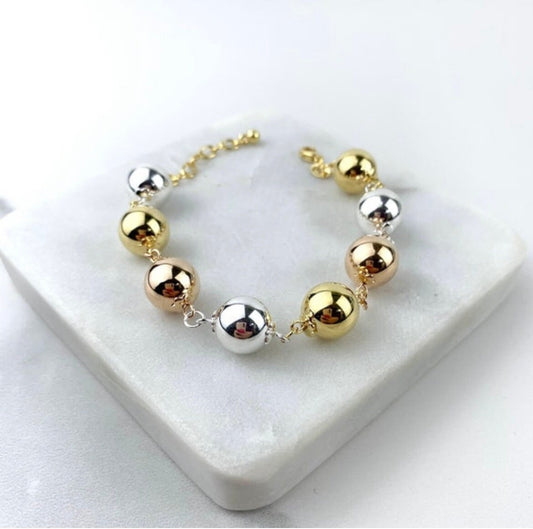 18k Gold Filled Three Tone Balls Choker Gold, Silver and Rose Gold, Wholesale Jewelry Making Supplies