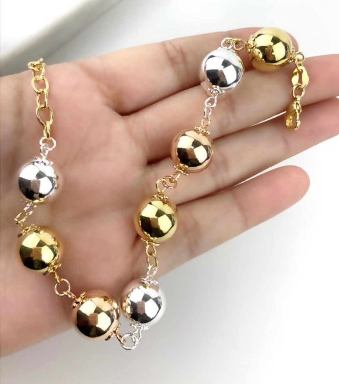 18k Gold Filled Three Tone Balls Choker Gold, Silver and Rose Gold, Wholesale Jewelry Making Supplies