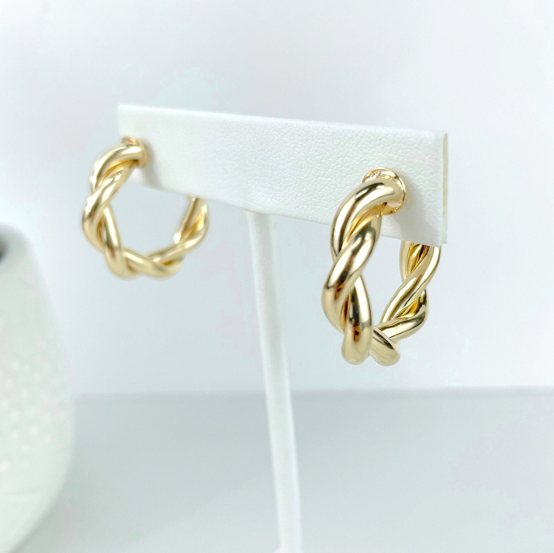 18k Gold Filled 25mm Twisted Hoop Earrings, C-Hoop, Push Back Closure, Wholesale Jewelry Supplies