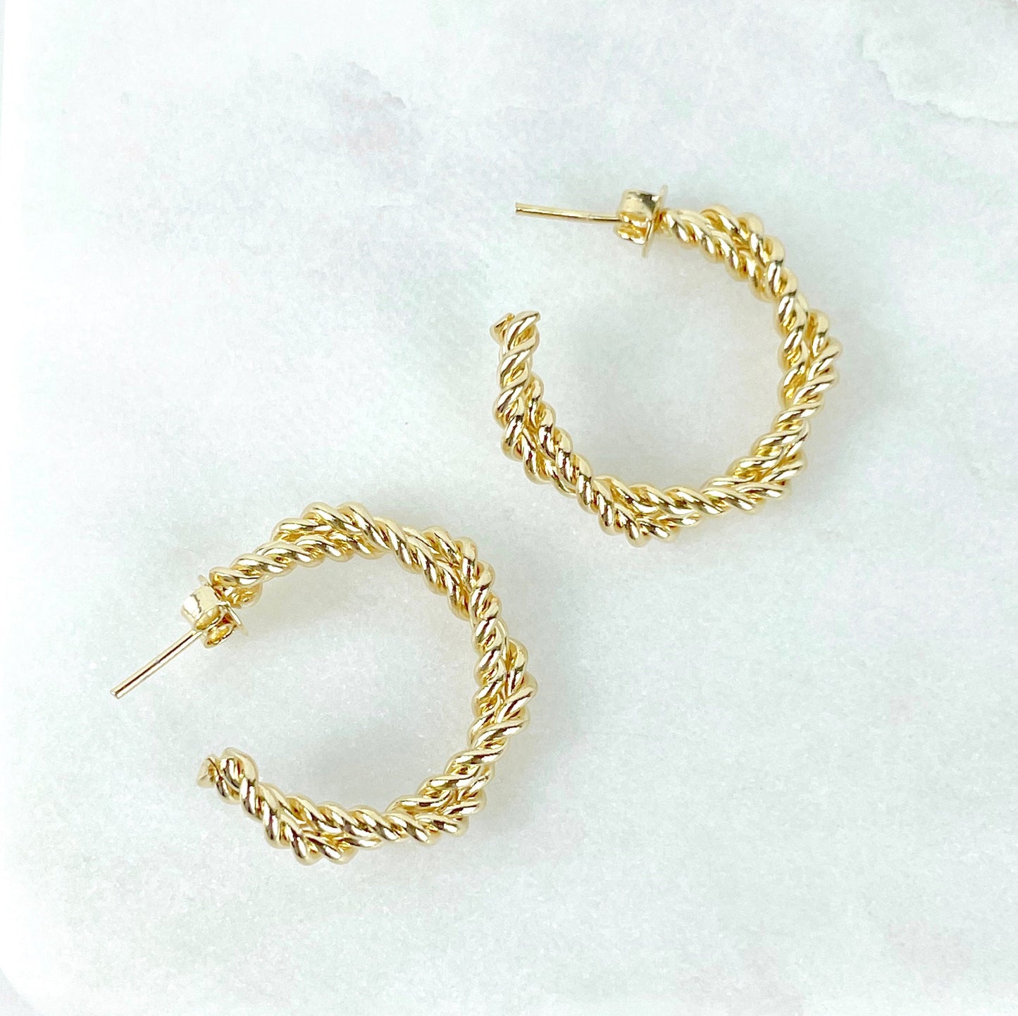 18k Gold Filled 25mm or 33mm Twisted Hoop Earrings, C-Hoop, Push Back Closure, Wholesale Jewelry Supplies
