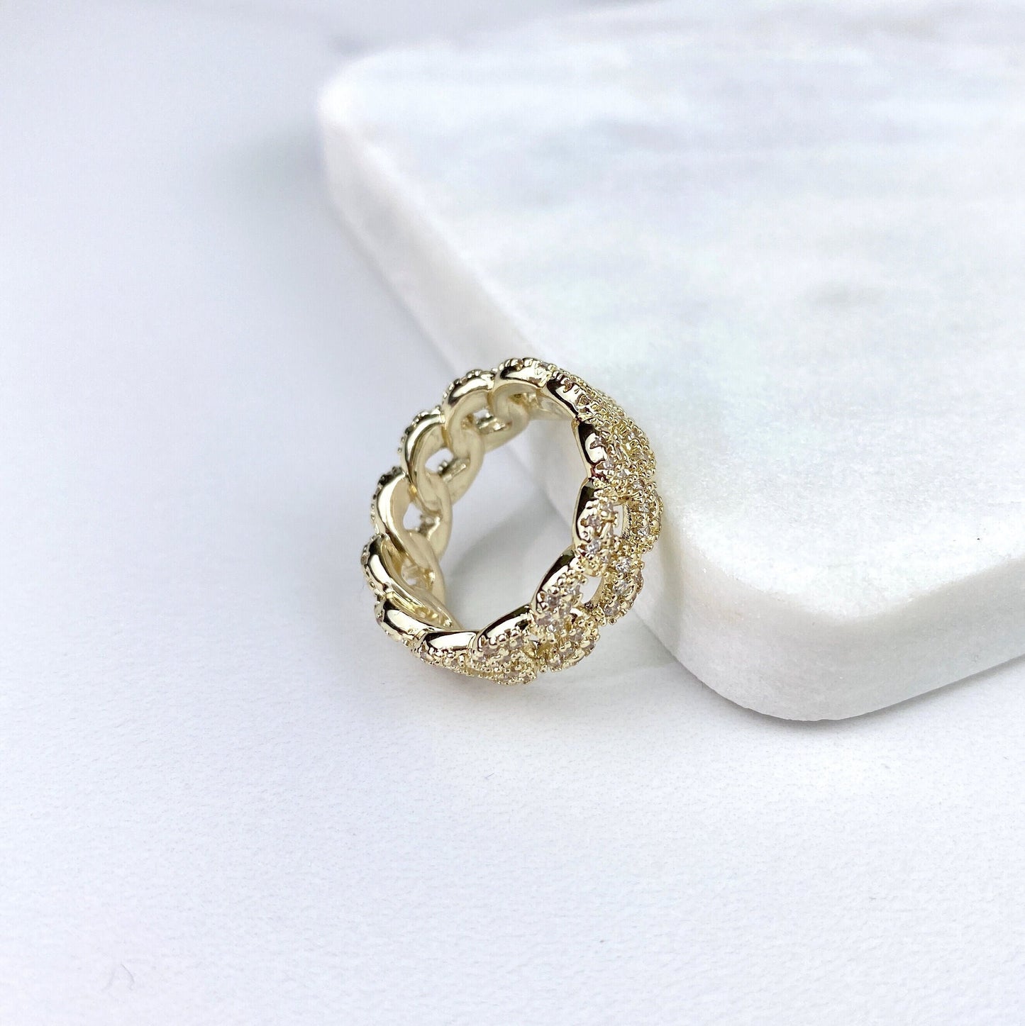 18k Gold Filled Micro Pave Cubic Zirconia Curb Link Ring, Gold or Silver, Wholesale Jewelry Making Supplies