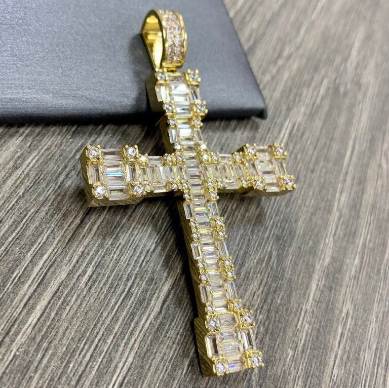 18k Gold Filled Cubic Zirconia Cross Iced Pendant Charms, Hip Hop, Men's Jewelry Wholesale Jewelry Making Supplies