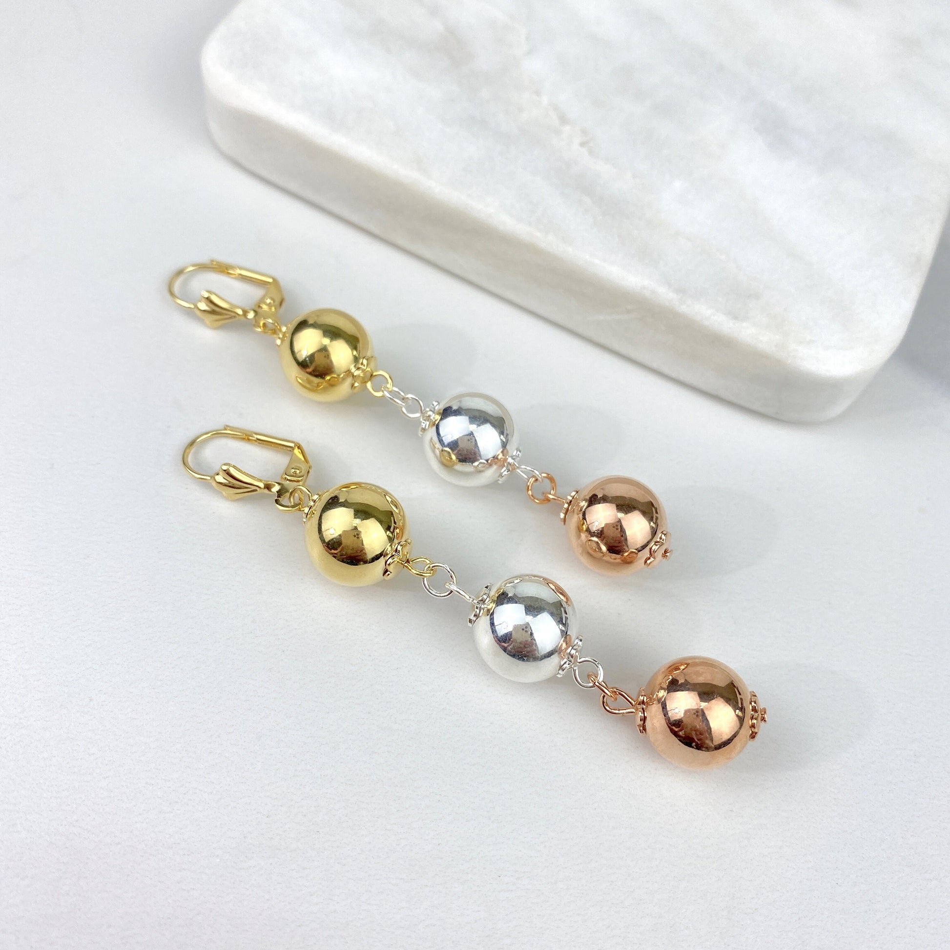 18k Gold Filled Three Tone Balls Dangle Earrings Wholesale Jewelry Making Supplies