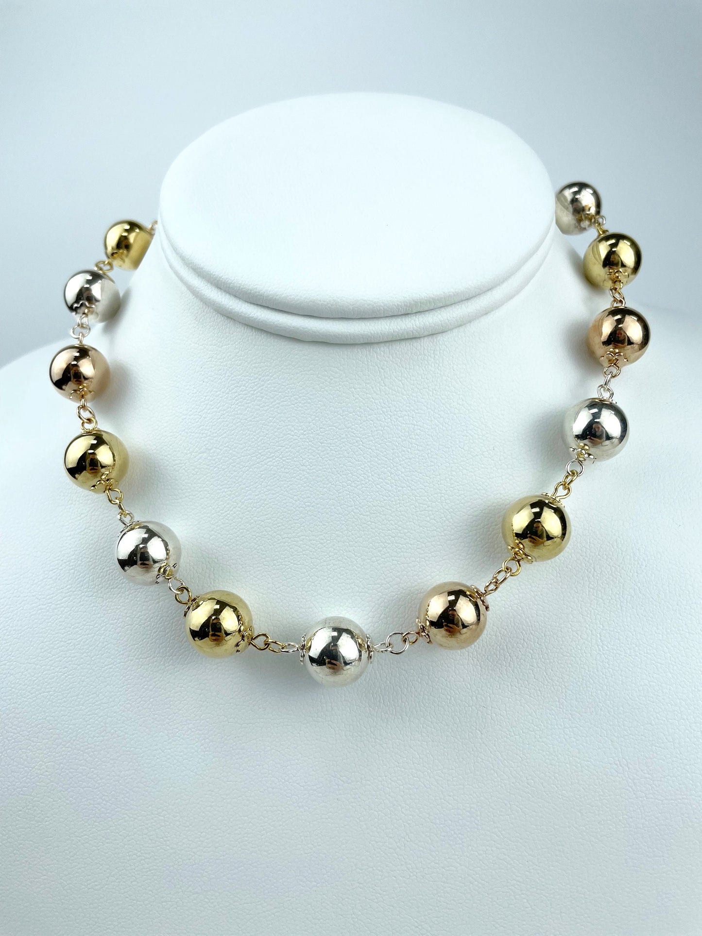 18k Gold Filled Three Tone Ball Choker, Gold, Silver & Rose Gold, Wholesale Jewelry Making Supplies