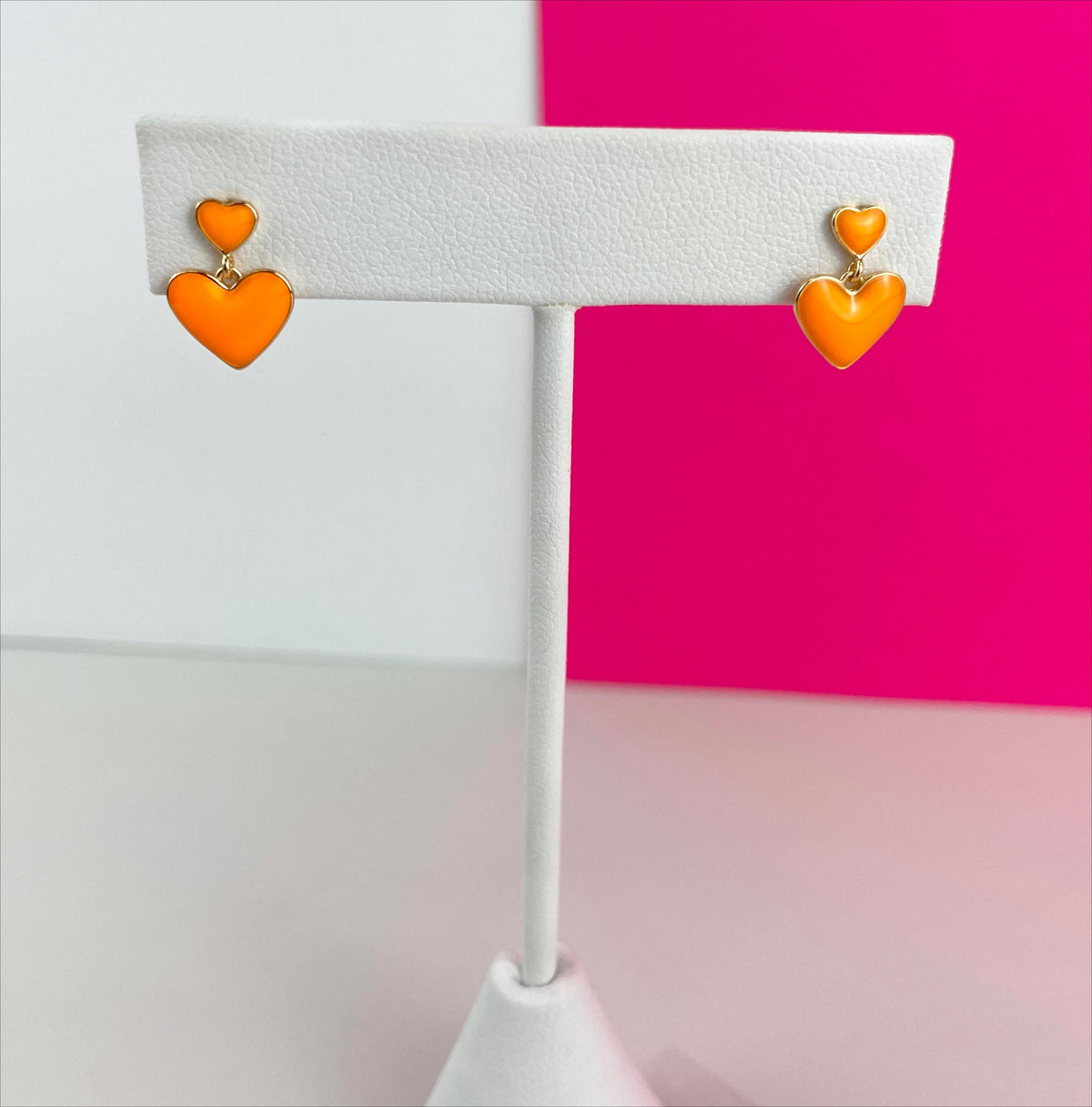 18k Gold Filled Colored Enamel Orange, Green or Yellow Hearts Earrings, Fashion Earrings, Wholesale Jewelry Making Supplies