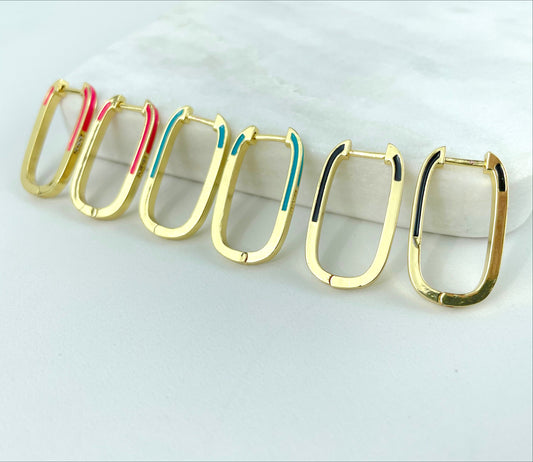 18k Gold Filled 25mm Micro Pave Details Colored Enamel Oval Hoops Earrings Wholesale Jewelry Making Supplies