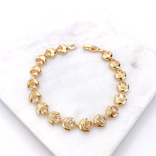 18k Gold Filled Yellow Cubic Zirconia Moon Bracelet Wholesales Jewelry Making Supplies