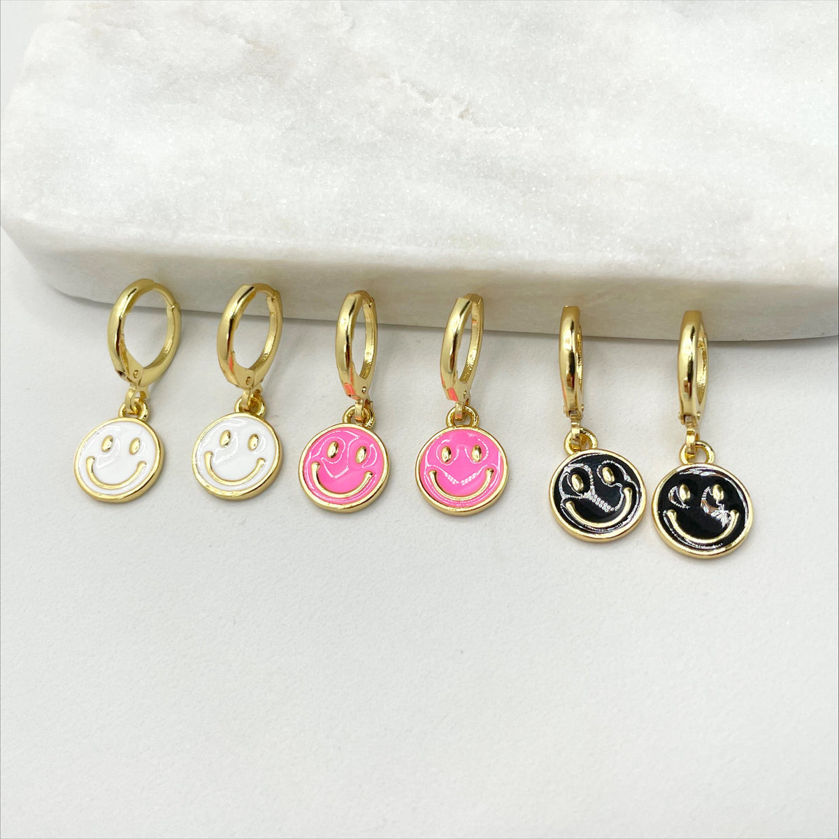 18k Gold Filled Colorful Enamel Cutie Face, Funny Face, Happy Face Earrings Wholesale Jewelry Making Supplies