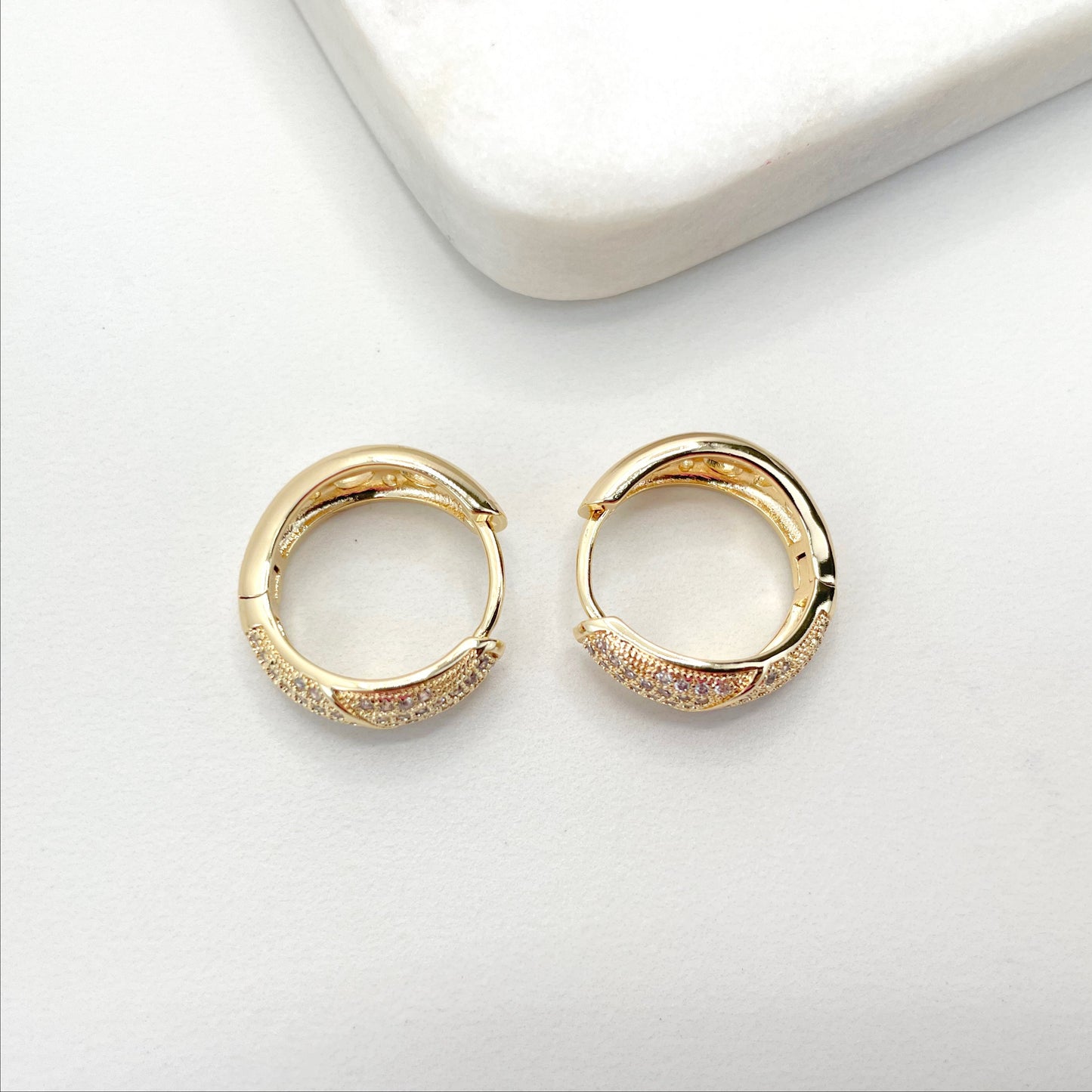 18k Gold Filled with Micro Cubic Zirconia CZ 20mm Hoops Earrings Wholesale Jewelry Making Supplies