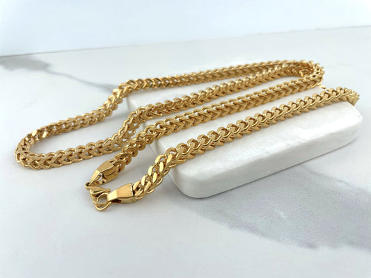 Gold Plated On Stainless Steel 6mm Box Chain, Lobster Claw, Men's Jewelry, Hip Hop, Wholesale Jewelry Making Supplies