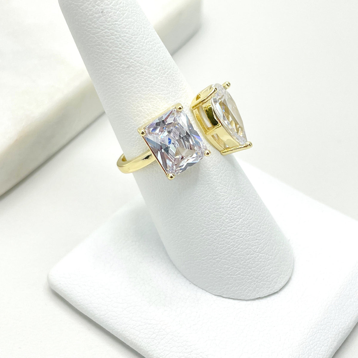 18k Gold Filled Adjustable Square & Drop Zirconia Ring Wholesale Jewelry Making Supplies
