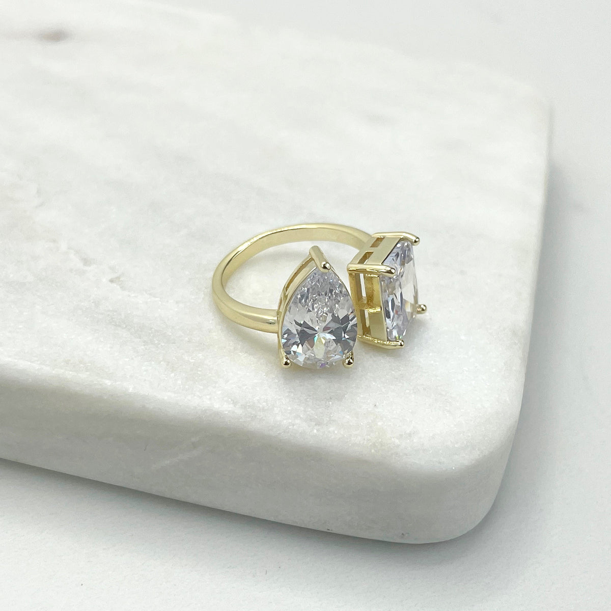 18k Gold Filled Adjustable Square & Drop Zirconia Ring Wholesale Jewelry Making Supplies