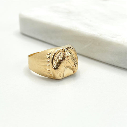 18k Gold Filled Raised Horse Ring, Head Horse Head Ring, Men's Ring, Wholesale Jewelry Making Supplies