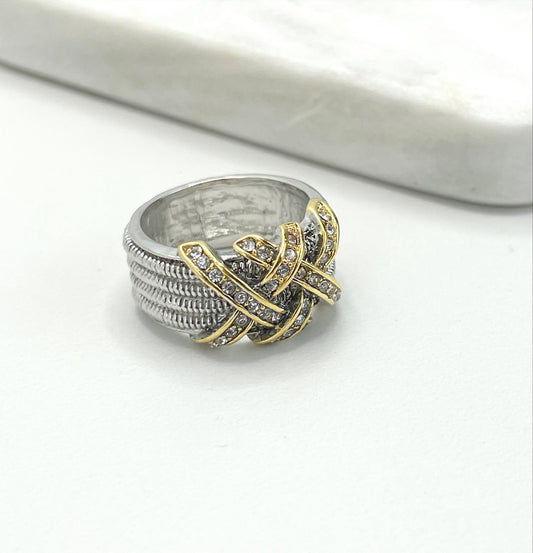Silver Plated with Gold Plated and Micro CZ Ring Wholesale Jewelry Making Supplies