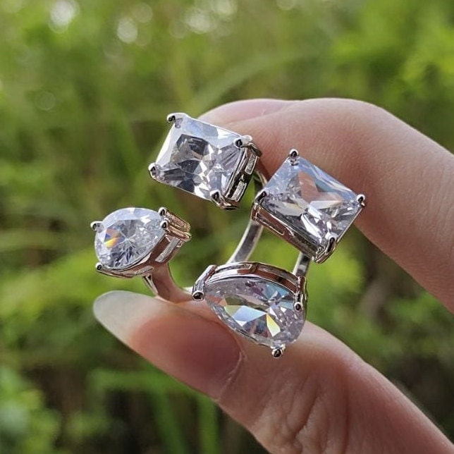 18k Gold Filled Adjustable Square & Drop Zirconia Ring Wholesale Jewelry Making Supplies