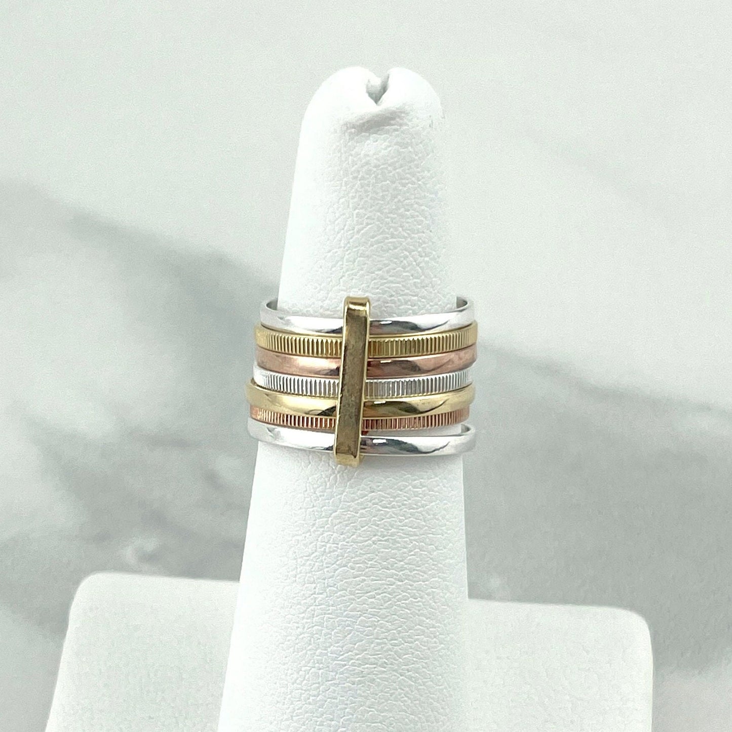 18k Gold Filled Three Tone, Gold, Rose Gold And Silver Midi Spinner Ring Wholesale Jewelry Making Supplies