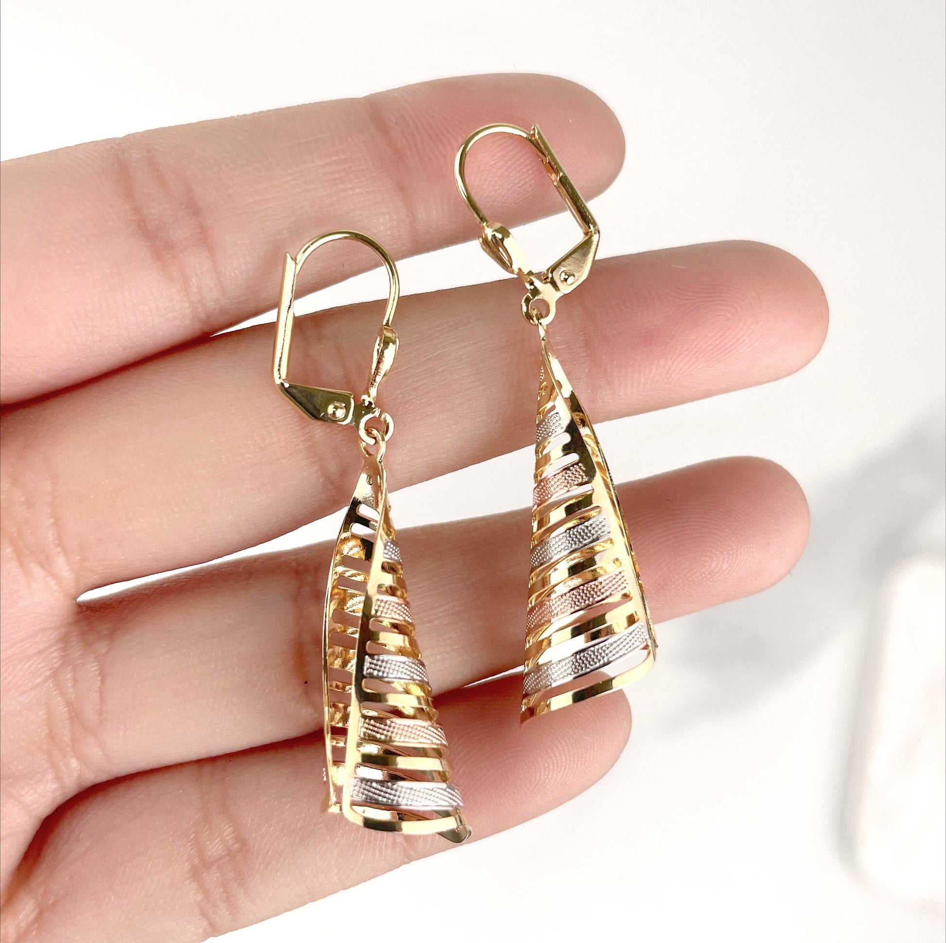18k Gold Filled Three Tone Dangle Earrings Wholesale Jewelry Making Supplies