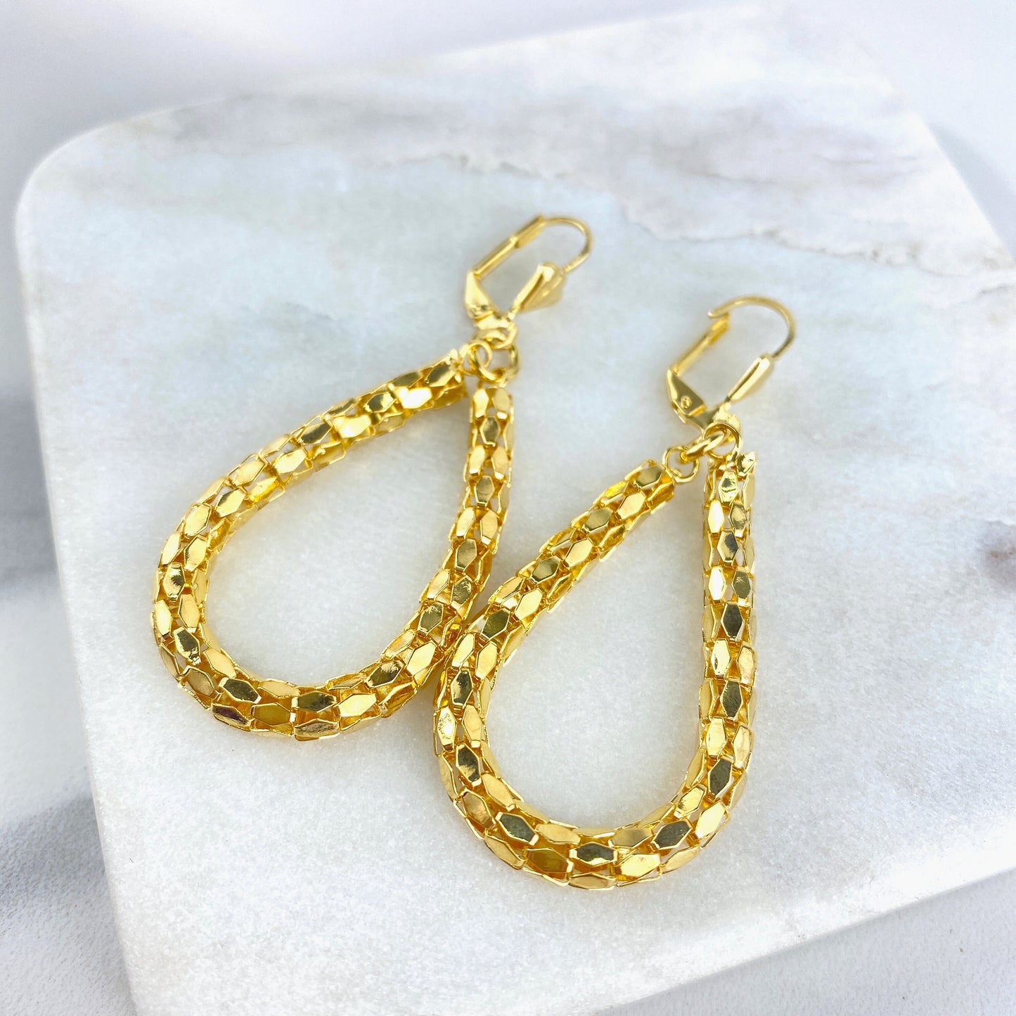 18k Gold Filled 4.4mm Popcorn Chain Oval Tear Shape Dangle Earrings Wholesale Jewelry Making Supplies