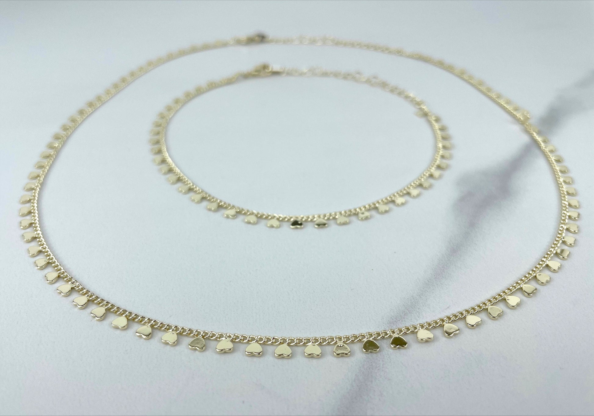 14k Gold Filled 1.6mm Curb Link with Hearts Necklace Bracelet & Anklet Wholesale Jewelry Supplies