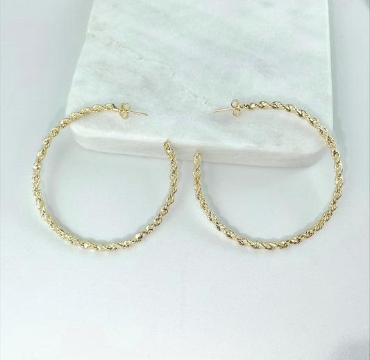 18k Gold Filled Large 55mm, C-Hoop, Push Back Closure, Wholesale Jewelry Supplies