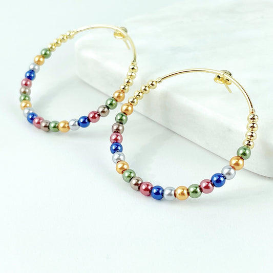 18k Gold Filled Colorful Beads Front Hoop Earrings Featuring Push Back Closure Wholesale Jewelry Supplies