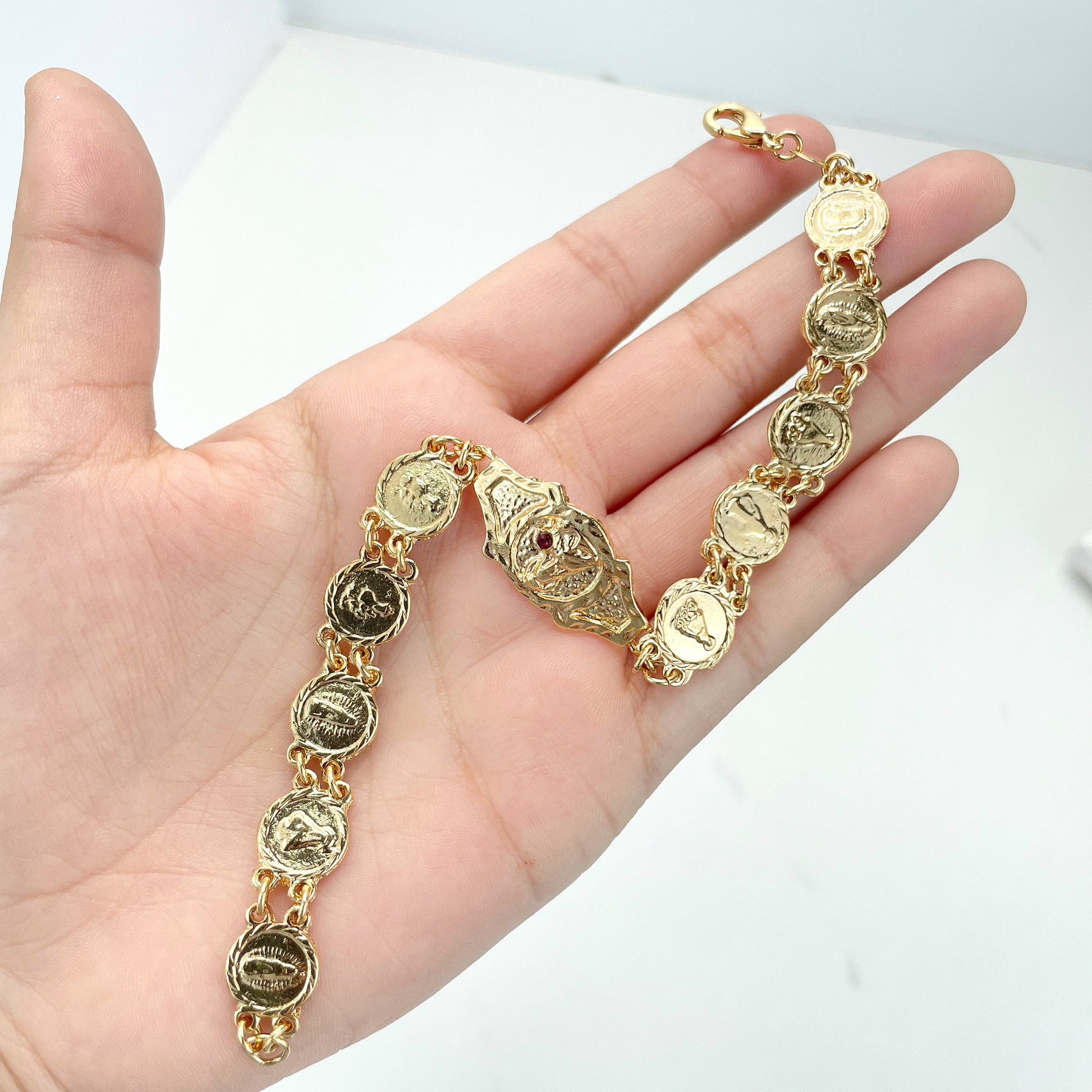 18k Gold Filled Red CZ Detail, Virgen de Guadalupe, Santa Barbara, Virgen Milagrosa, Religious  Bracelet, Wholesale Jewelry Making Supplies