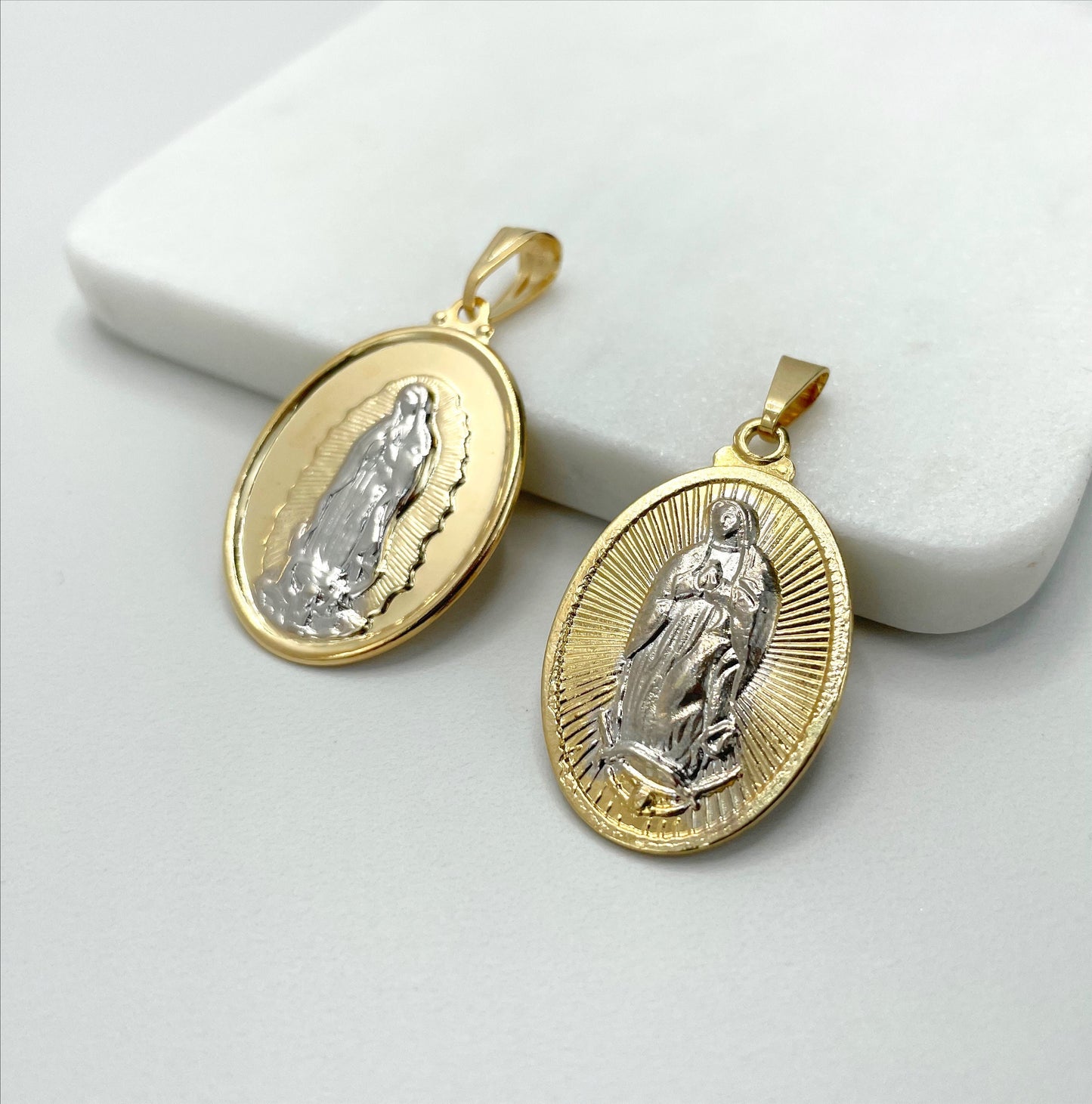 18k Gold Filled Our Lady of Guadalupe (Virgen de Guadalupe) Two Tone, Plain or Texturized Charms Pendant Wholesale Jewelry Making Supplies