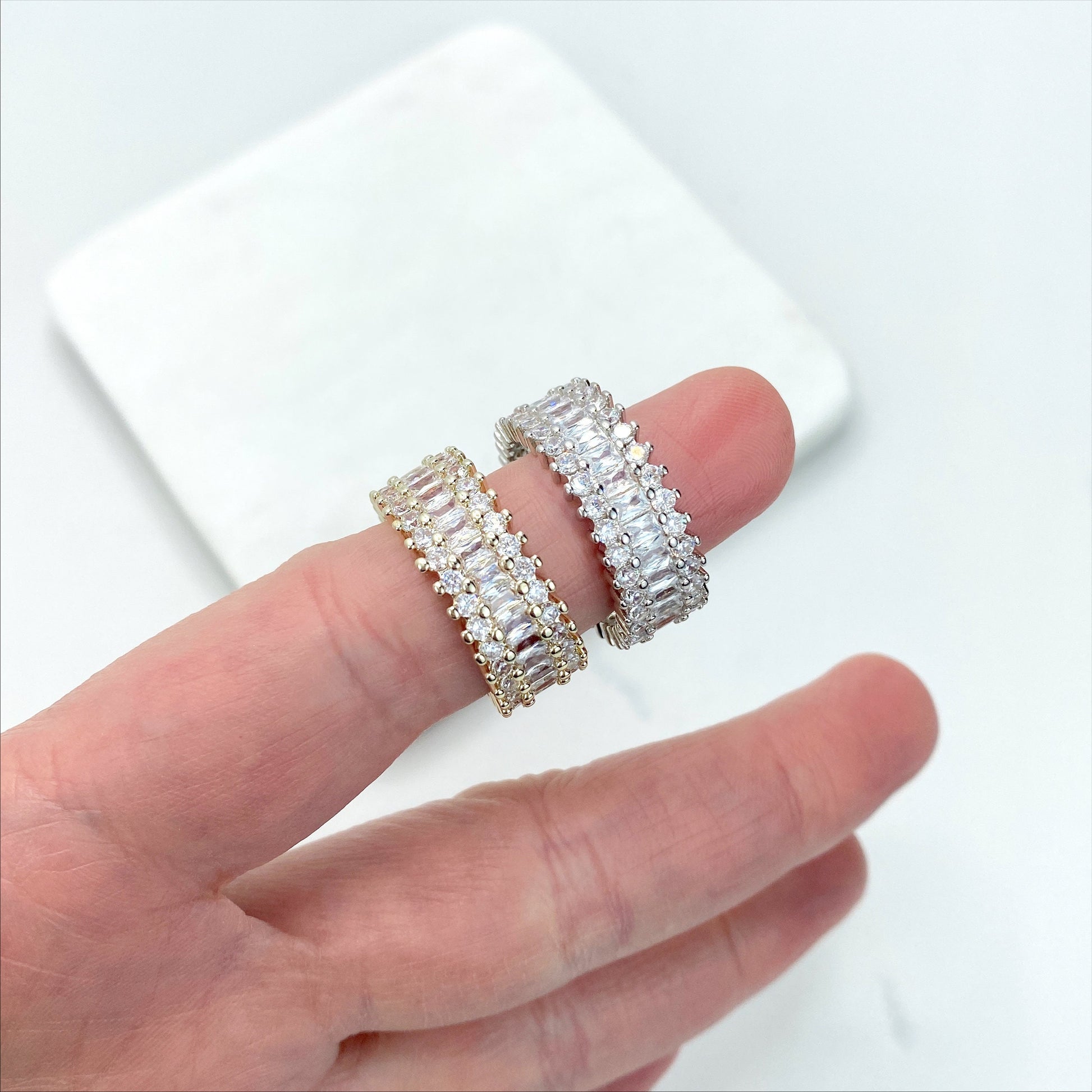 18k Gold Filled Light or White Gold Filled Cubic Zirconia Ring Featuring Baguette Settings Wholesale Jewelry Making Supplies