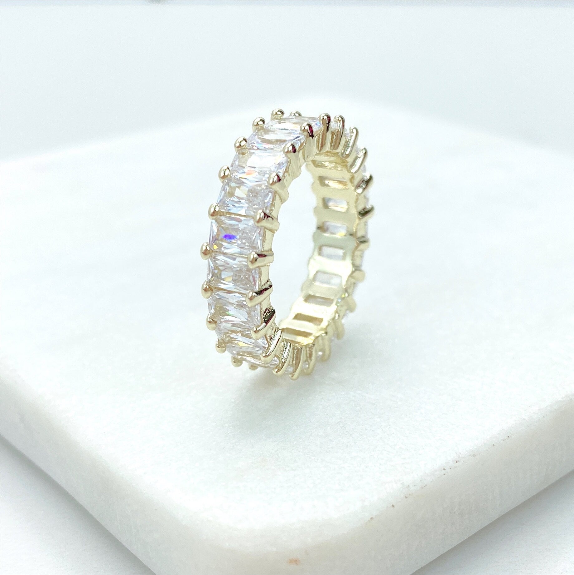 18k Gold Filled Cubic Zirconia Ring Featuring Baguette Settings Wholesale Jewelry Making Supplies