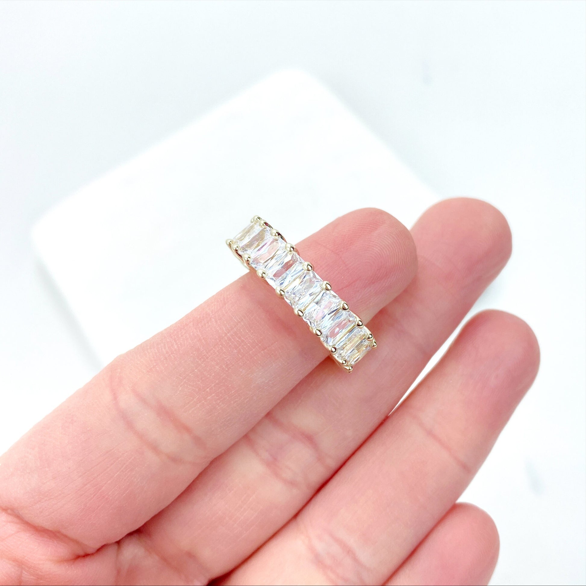 18k Gold Filled Cubic Zirconia Ring Featuring Baguette Settings Wholesale Jewelry Making Supplies