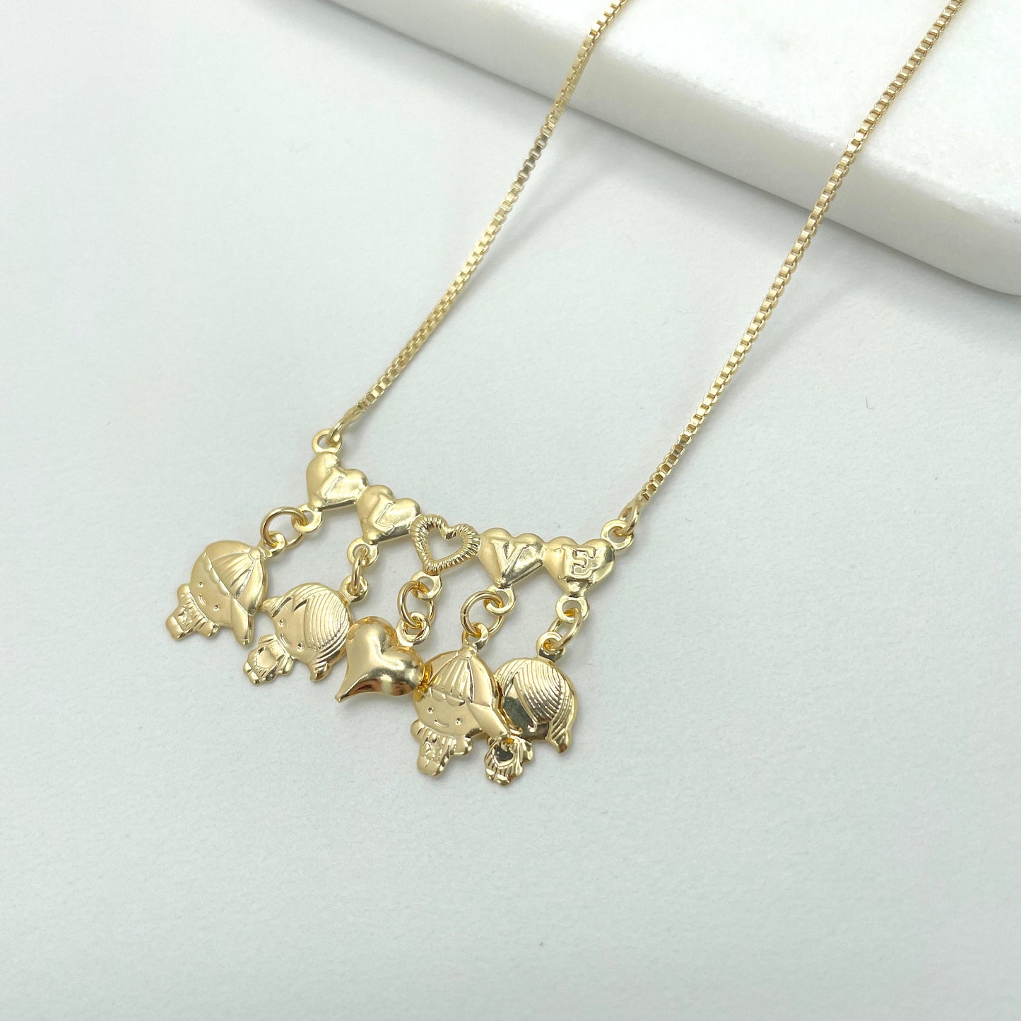 18k Gold Filled 1mm Box Chain Necklace," I LOVE" Hearts and Kids Charms, More Styles, Wholesale Jewelry Supplies