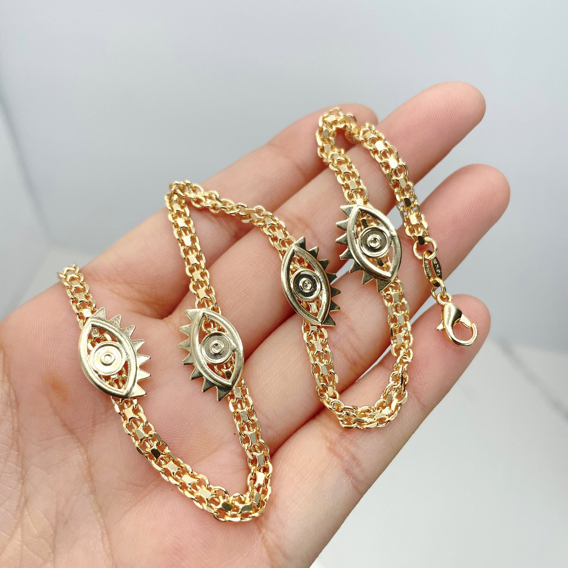 18k Gold Filled 4mm Double Oval Chain, Evil Eyes Charms Necklace or Bracelet Wholesale Jewelry Making Supplies