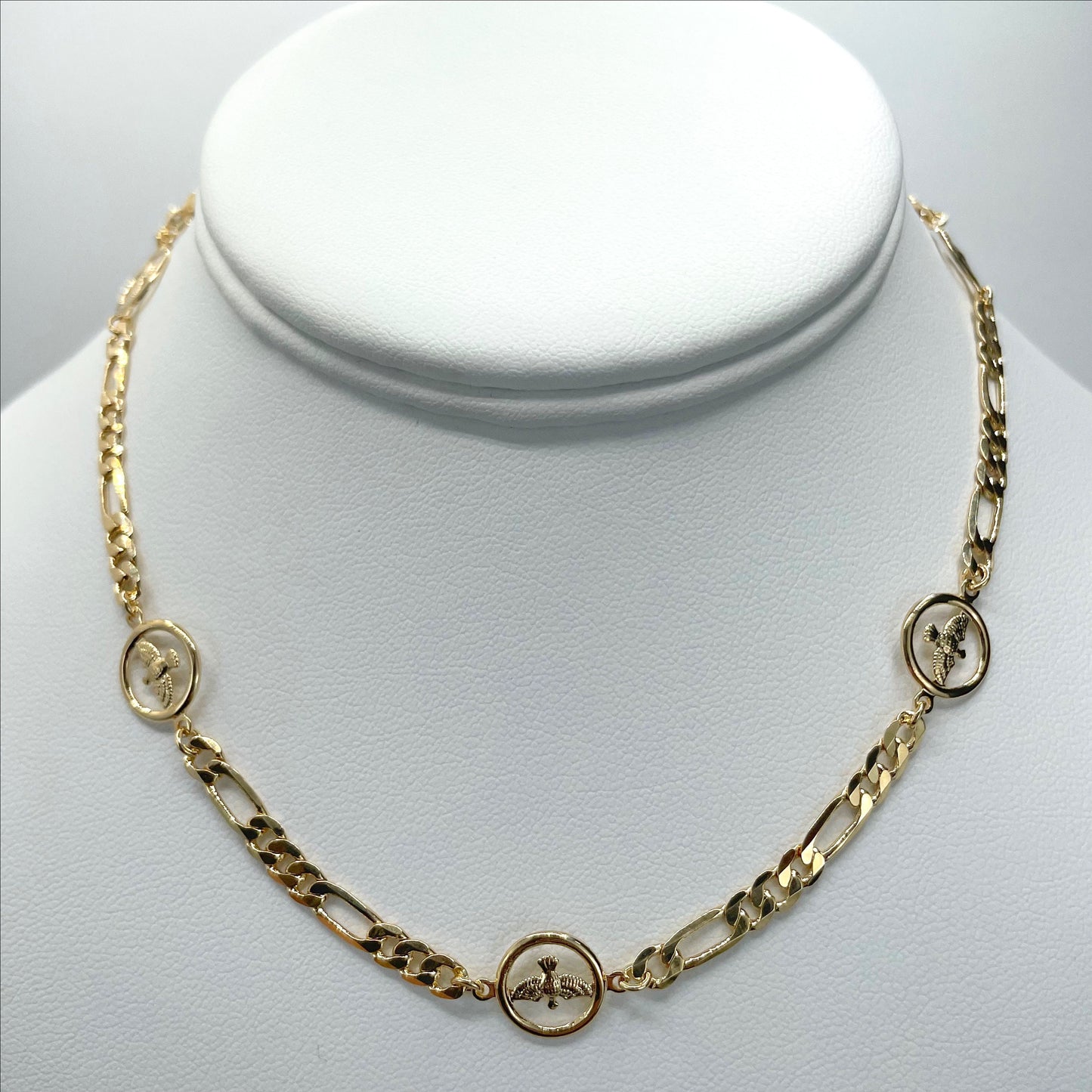 18k Gold Filled 4mm Figaro Chain, Linked Circle Dove Necklace Wholesale Jewelry Making Supplies