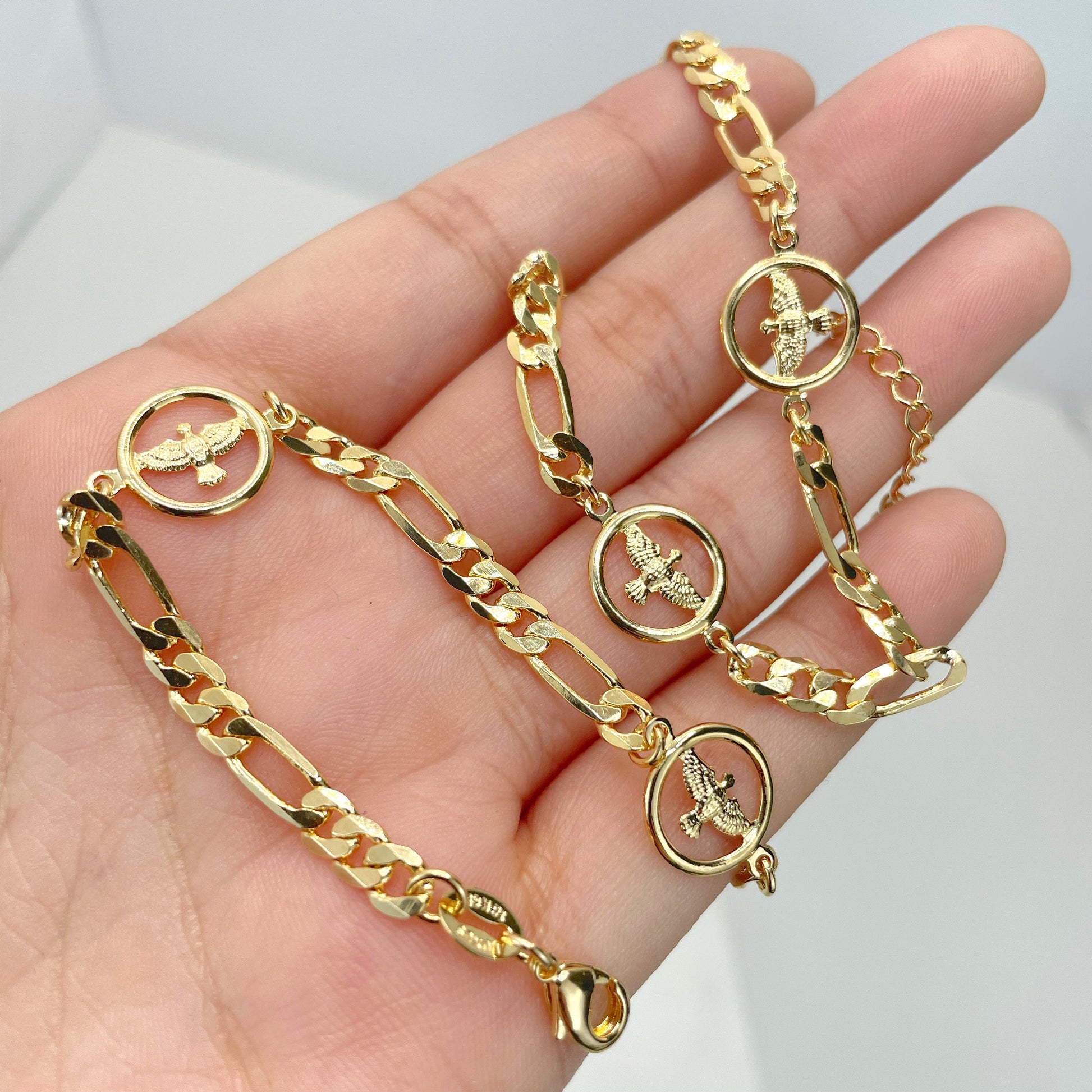 18k Gold Filled 4mm Figaro Chain, Linked Circle Dove Necklace Wholesale Jewelry Making Supplies