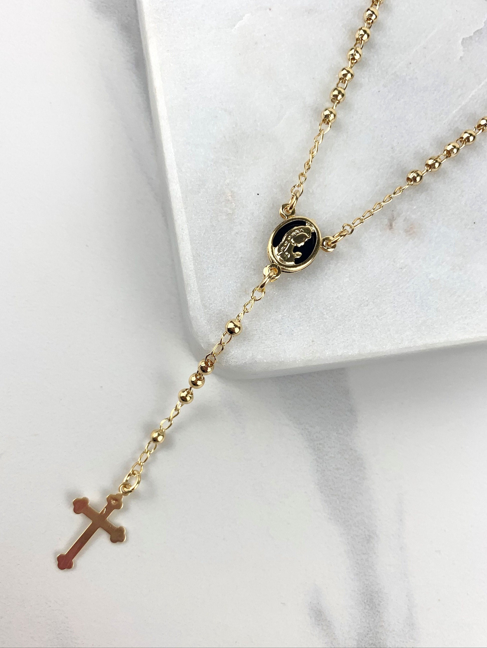 18k Gold Filled Beaded Chain Virgin Mary, Ave Maria Rosary Necklace, Religious Jewelry, Wholesale Jewelry Making Supplies