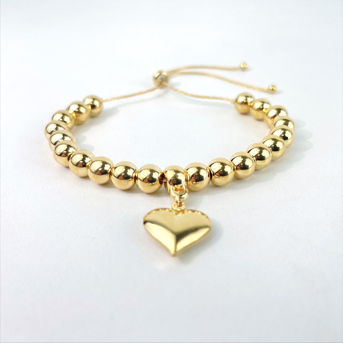 18k Gold Filled 1mm Snake Chain, Beaded Bracelet with Heart Charms, Adjustable Bracelet, Wholesale Jewelry Supplies