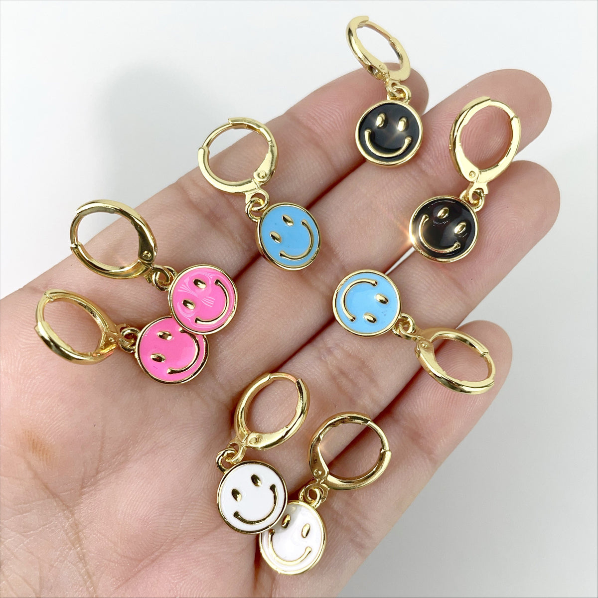 18k Gold Filled Colorful Enamel Cutie Face, Funny Face, Happy Face Earrings Wholesale Jewelry Making Supplies