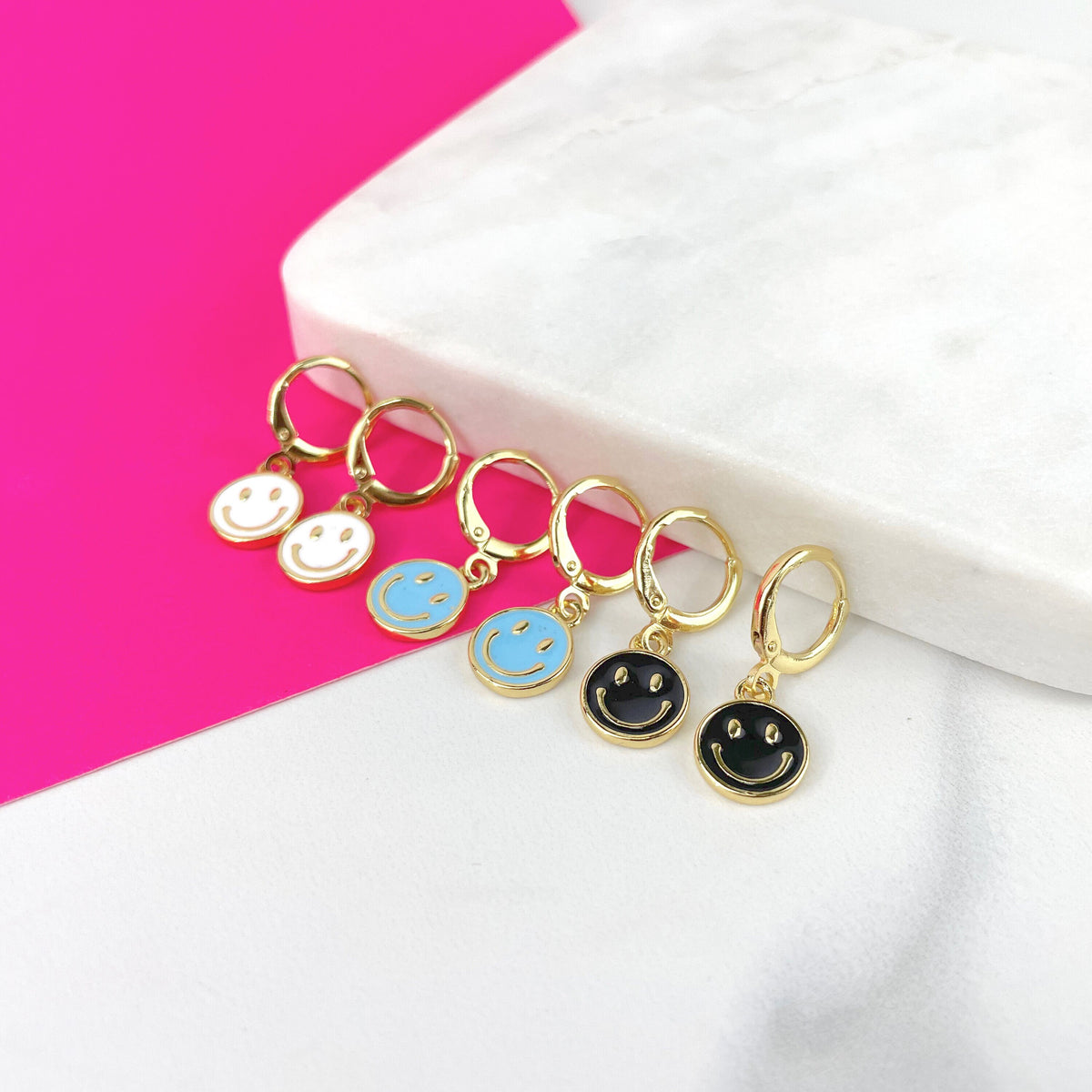 18k Gold Filled Colorful Enamel Cutie Face, Funny Face, Happy Face Earrings Wholesale Jewelry Making Supplies