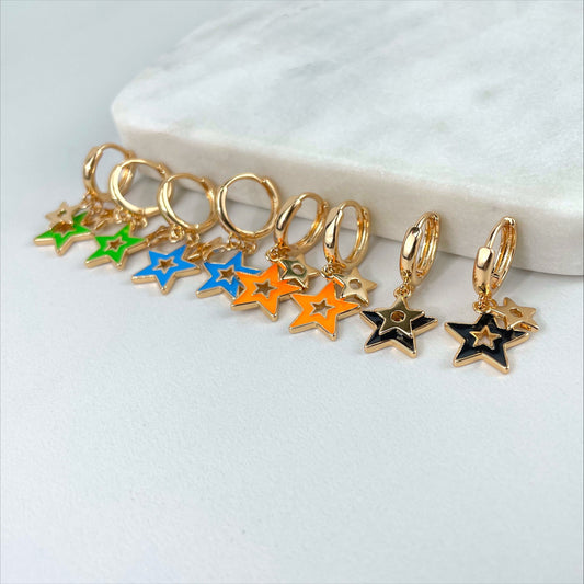 18k Gold Filled Colorful Colored Enamel Stars Earrings Wholesale Jewelry Making Supplies