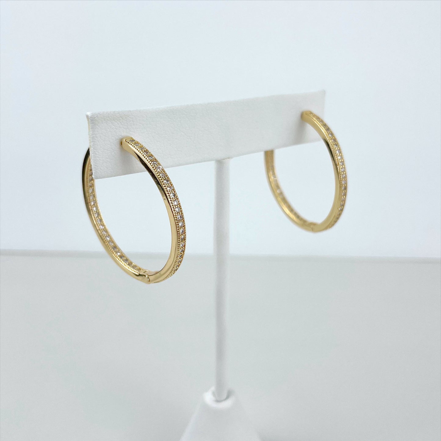 18k Gold Filled 35mm Micro Pave Cubic Zirconia Hoop Huggie Earrings Wholesale Jewelry Making Supplies