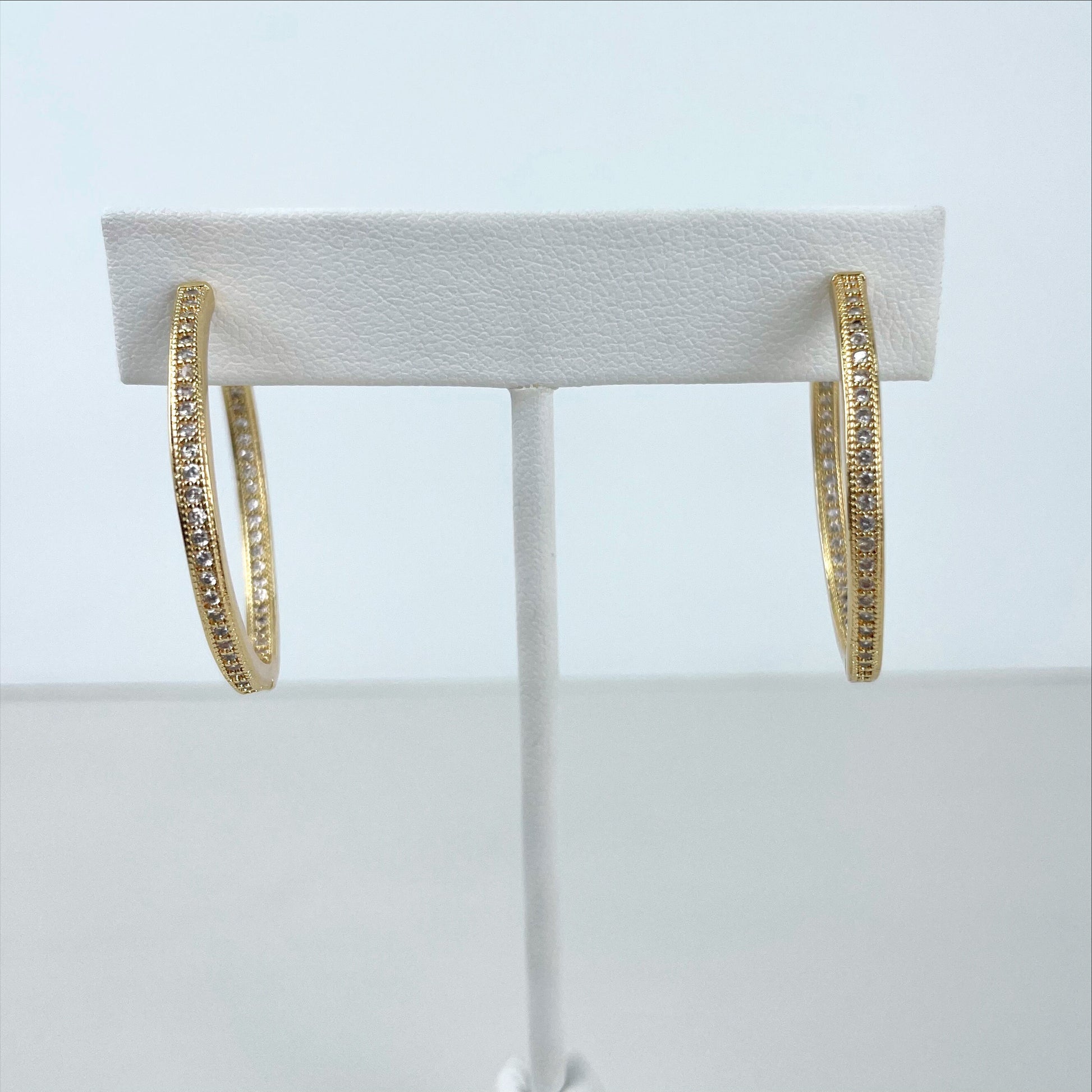 18k Gold Filled 35mm Micro Pave Cubic Zirconia Hoop Huggie Earrings Wholesale Jewelry Making Supplies